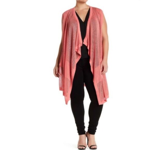 2X WHITE Melissa McCarthy Seven7 Open Front Sleeveless Knit Cardigan Duster - Picture 10 of 10